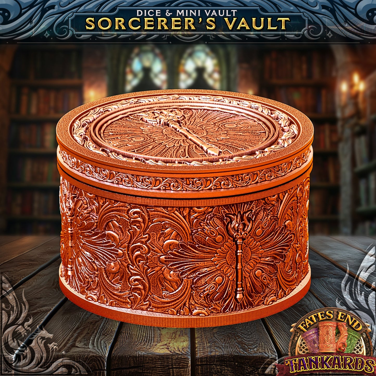 Sorcerer's Flask - dice- og mini-vault fra FatesEnd, 3D-printet til D&D og rollespill.