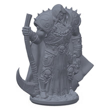 3D-printet soul reaper knight-miniatyr i grå PLA – dødsridder med ljå, til D&D og Pathfinder.
