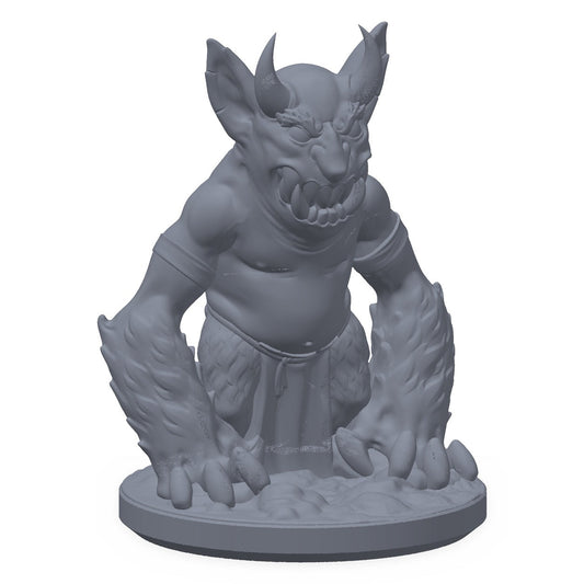3D-printet tjener-imp-miniatyr i grå PLA – vinget imp med serveringsbrett, til D&D og Pathfinder.