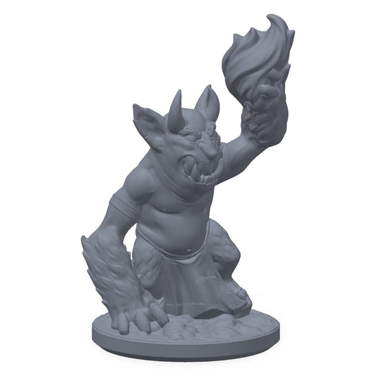 3D-printet tjener-imp-miniatyr i grå PLA – vinget imp slepende på en tung bok, til D&D og Pathfinder.