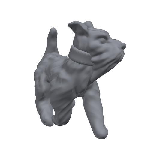 Valp 2 – 3D-printet miniatyr i grå PLA, umalt, til D&D og Pathfinder