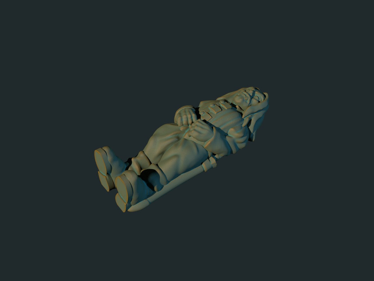 3D-printet sovende vampyr i grå PLA til D&D og Pathfinder.